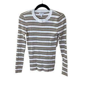 Nine West Striped Ribbed Mock Neck Sweater Sz M